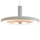 Fog & Mørup Optima pendant lamp 1973 design: Hans Due white metal disc lampshade 1970s Denmark E27