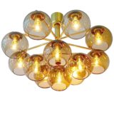 Hans-Agne Jakobsson style smoked globes chandelier 12 glass lampshades brass tubes 1960s 1970s Cosack Leuchten Germany