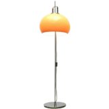 Harveiluce Lucerna floor lamp round chrome base long rod brown acrylic lampshade Harvey Guzzini Italy 1960s