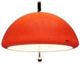 Harvey Guzzini Cabras pendant lamp round orange acrylic lampshade chrome ball handle 1960s 1970s iGuzzini Italy