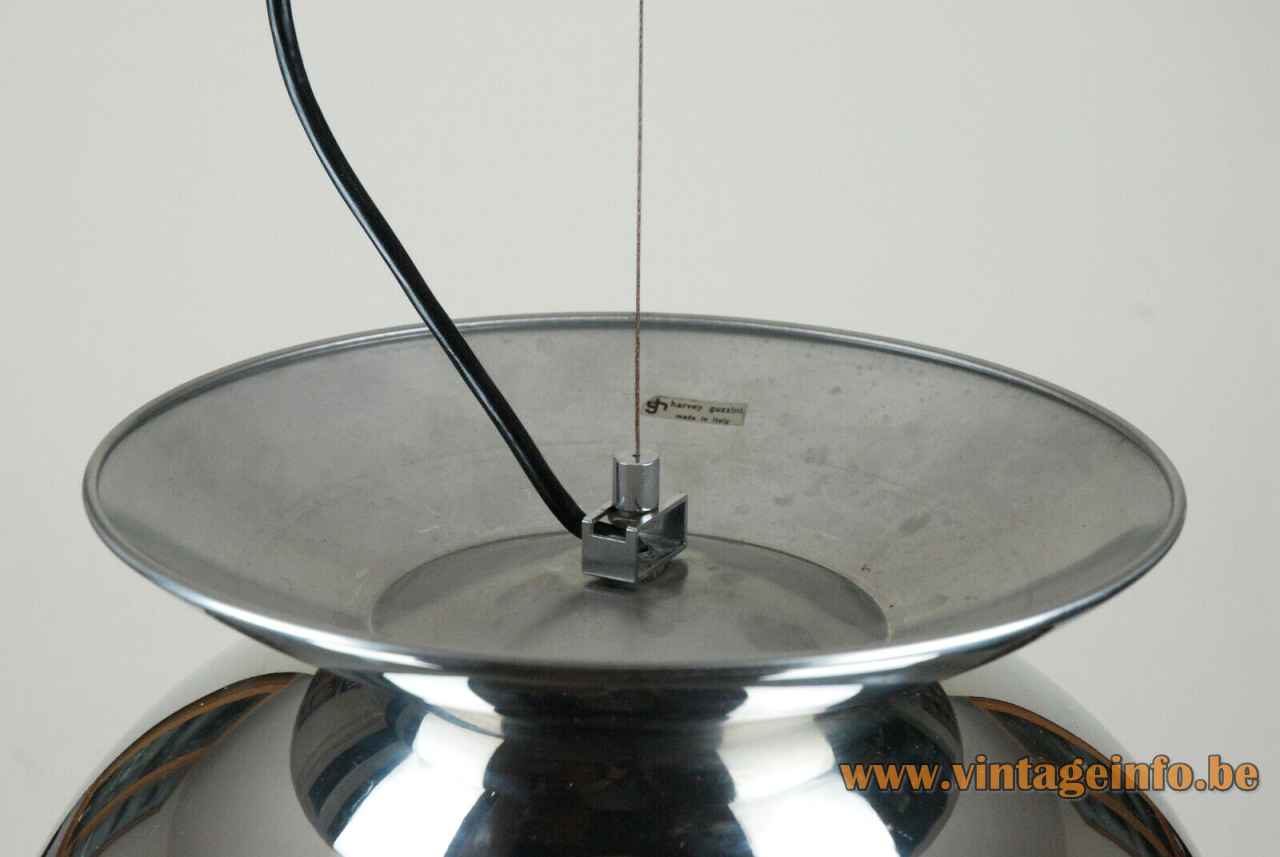 Harvey Guzzini Concentrica pendant lamp 2 chrome half round shells lampshade 1960s 1970s IGuzzini Italy label
