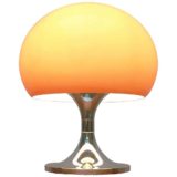 Harvey Guzzini Duetto table lamp conical round chrome base brown acrylic mushroom globe lampshade 1970s Italy