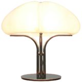 Harvey Guzzini Quadrifoglio table lamp round chrome base white acyrlic lampshade 1960s 1970s Italy model: 4000