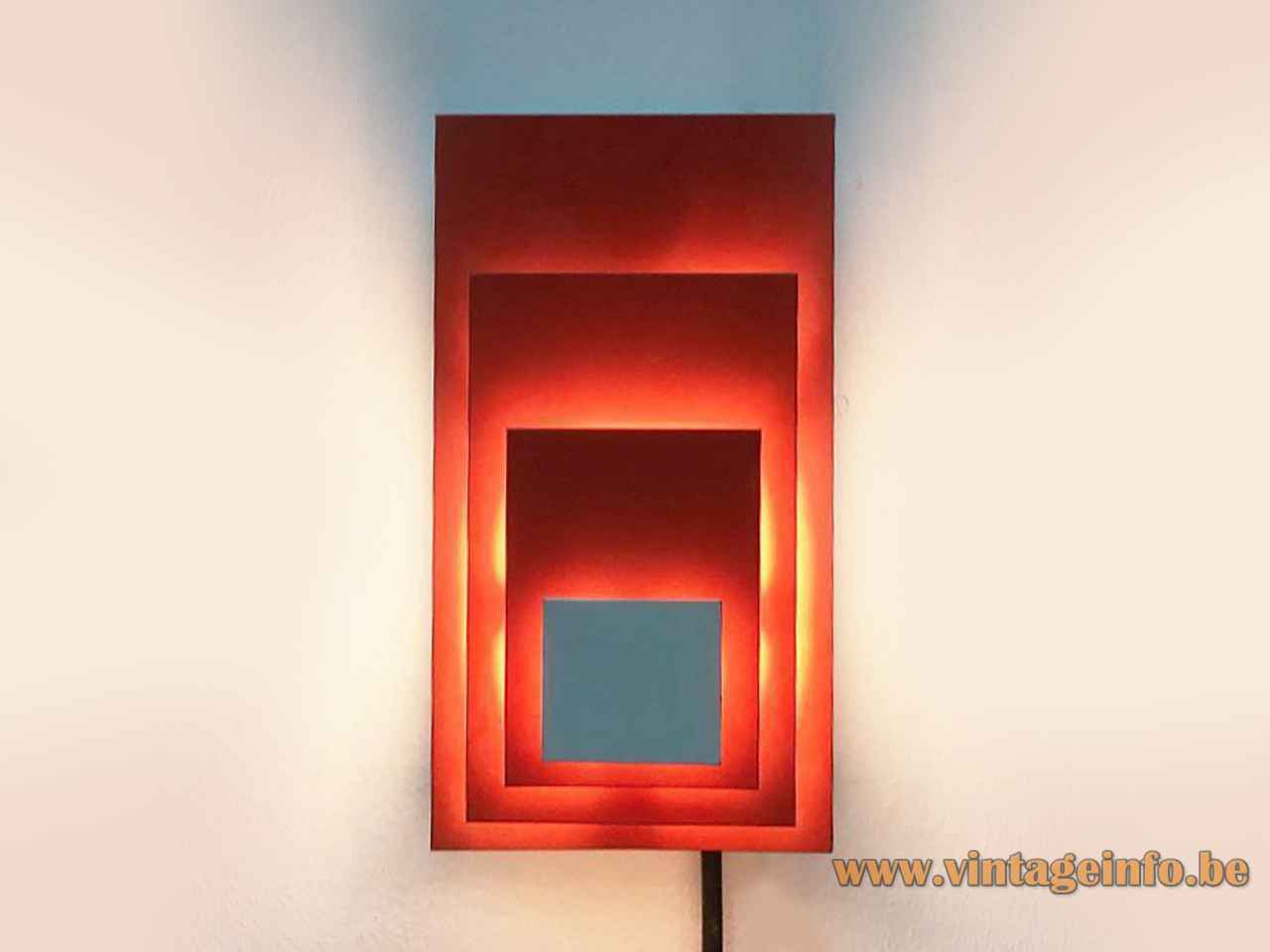 Hillebrand wall lamp 8578 rectangular orange & white painted metal lampshade 1970s Germany E14 lamp socket