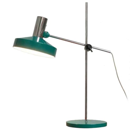 Kaiser Leuchten desk lamp 6857 round green base & adjustable lampshade chrome rods 1960s 1970s Germany