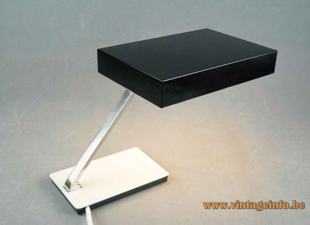 Kaiser Leuchten desk lamp 6878 rectangular white base chrome slat adjustable black lampshade Germany Hempel design