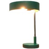 Kaiser Leuchten desk lamp 6890 design: Klaus Hempel round green base & lampshade chrome rod 1960s 1970s