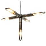 Kinkeldey chrome tubes chandelier curved metal rods 5 E14 light bulbs 1970s Germany Sputnik Space Age