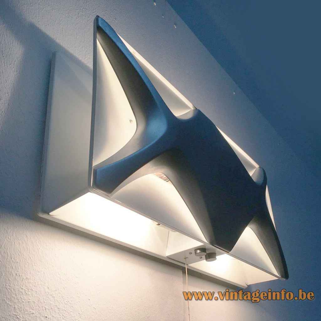 Klaus Link wall lamp rectangular silver grey metalic & white metal lampshade 1970s Heinz Neuhaus Leuchten Germany