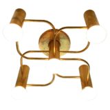 Leola brass flush mount 1970s design: Gaetano Sciolari 5 metal tubes curved rods Germany E14 sockets