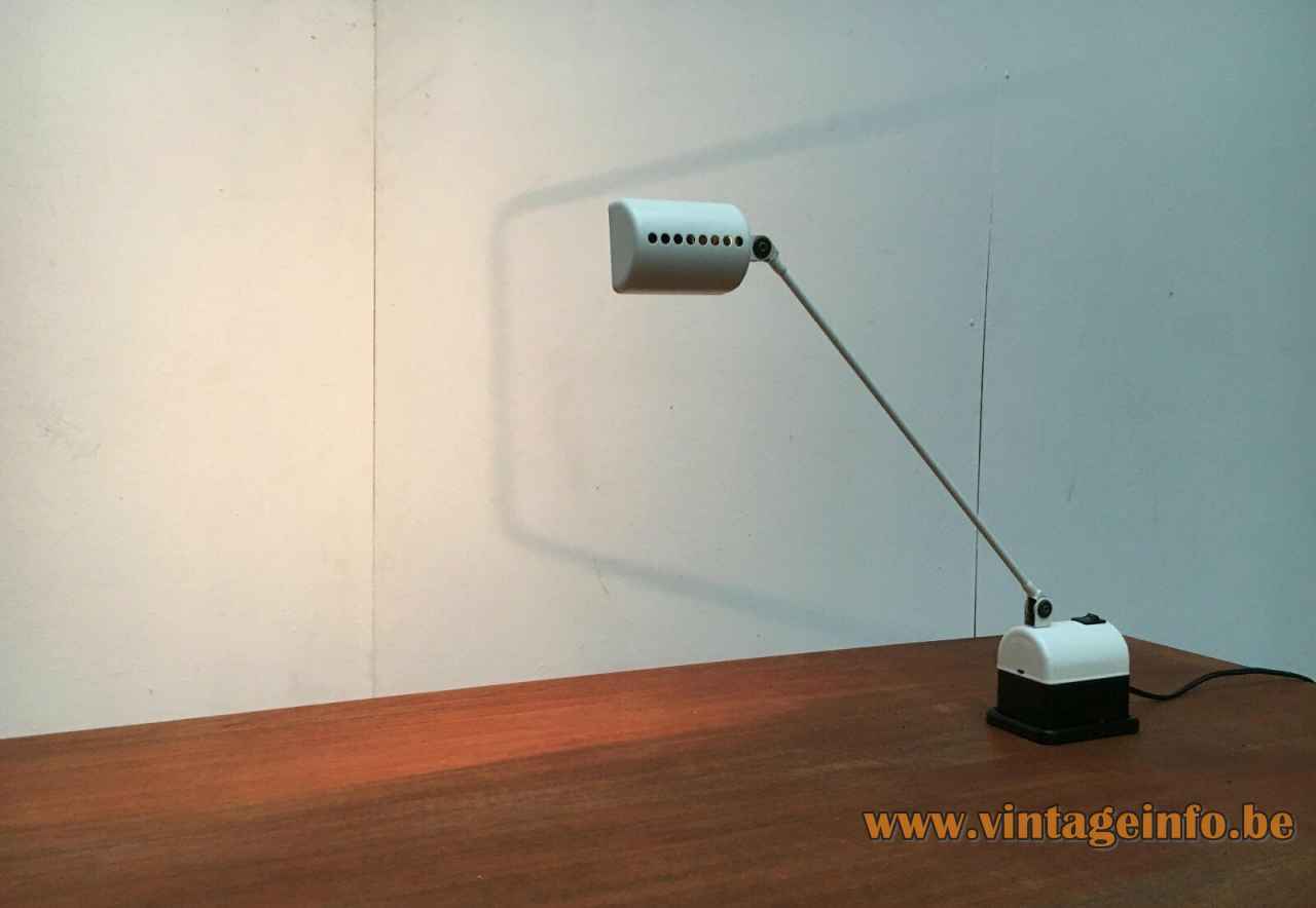Lumina Daphinette desk lamp design: Tommaso Cimini transformer base long rod half round lampshade Italy 1970s