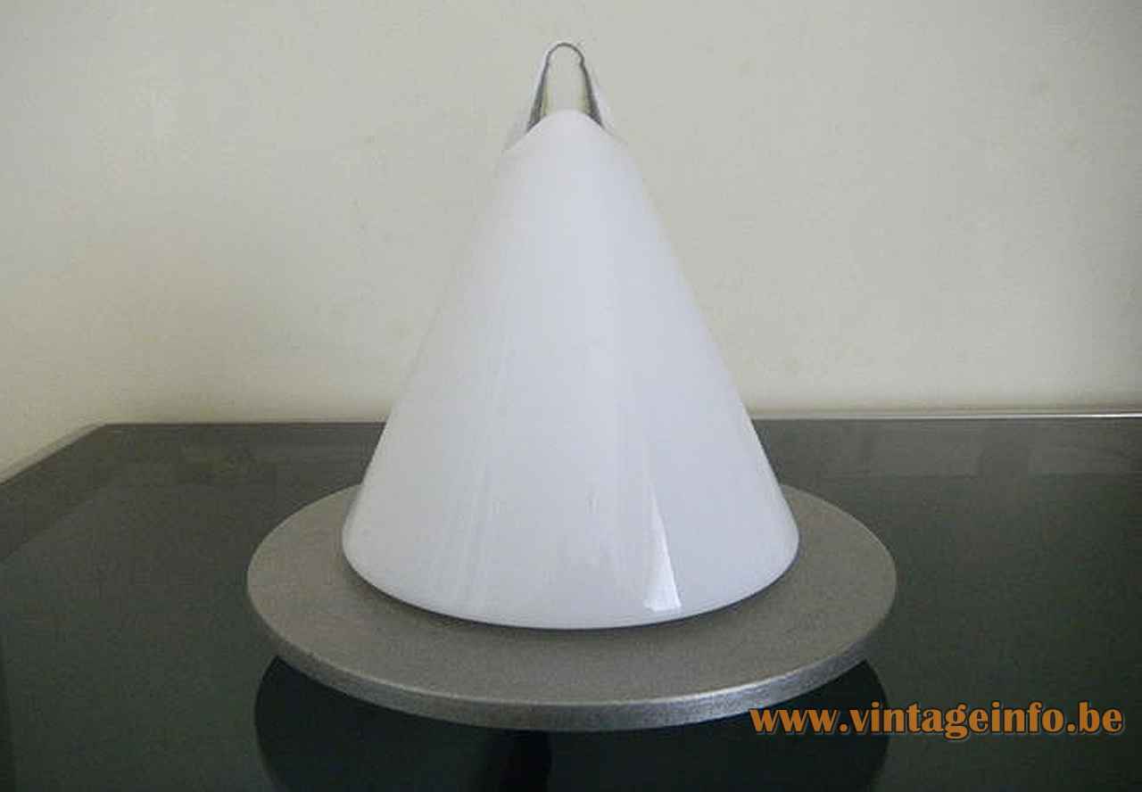 Peill + Putzler Dark 100 table lamp round titanium base opal pyramid glass lampshade Paul Neuhaus Germany