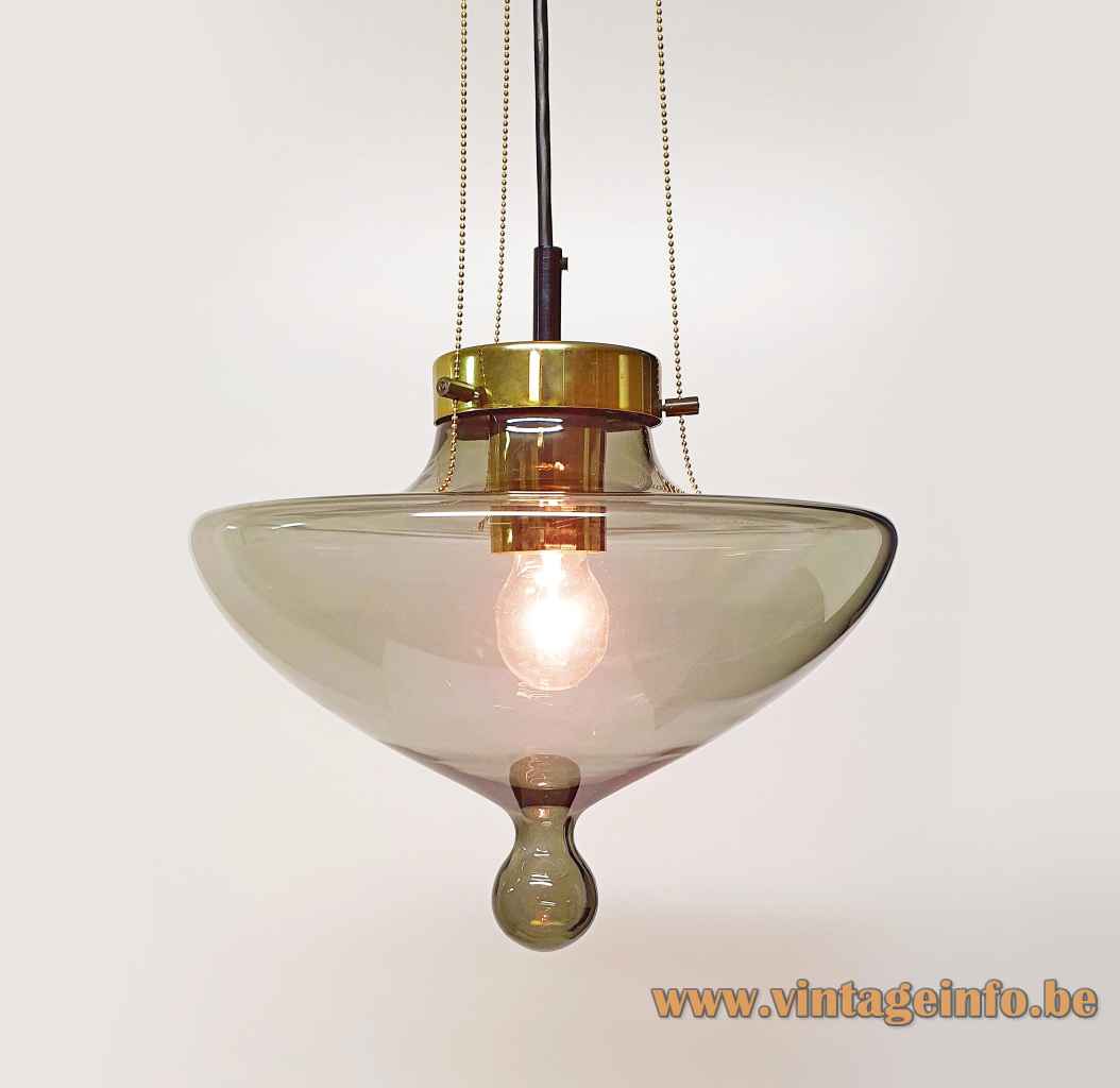 Raak High Chaparral pendant lamp droplet smoked glass lampshade pearl chains 1960s 1970s Netherlands E27 socket