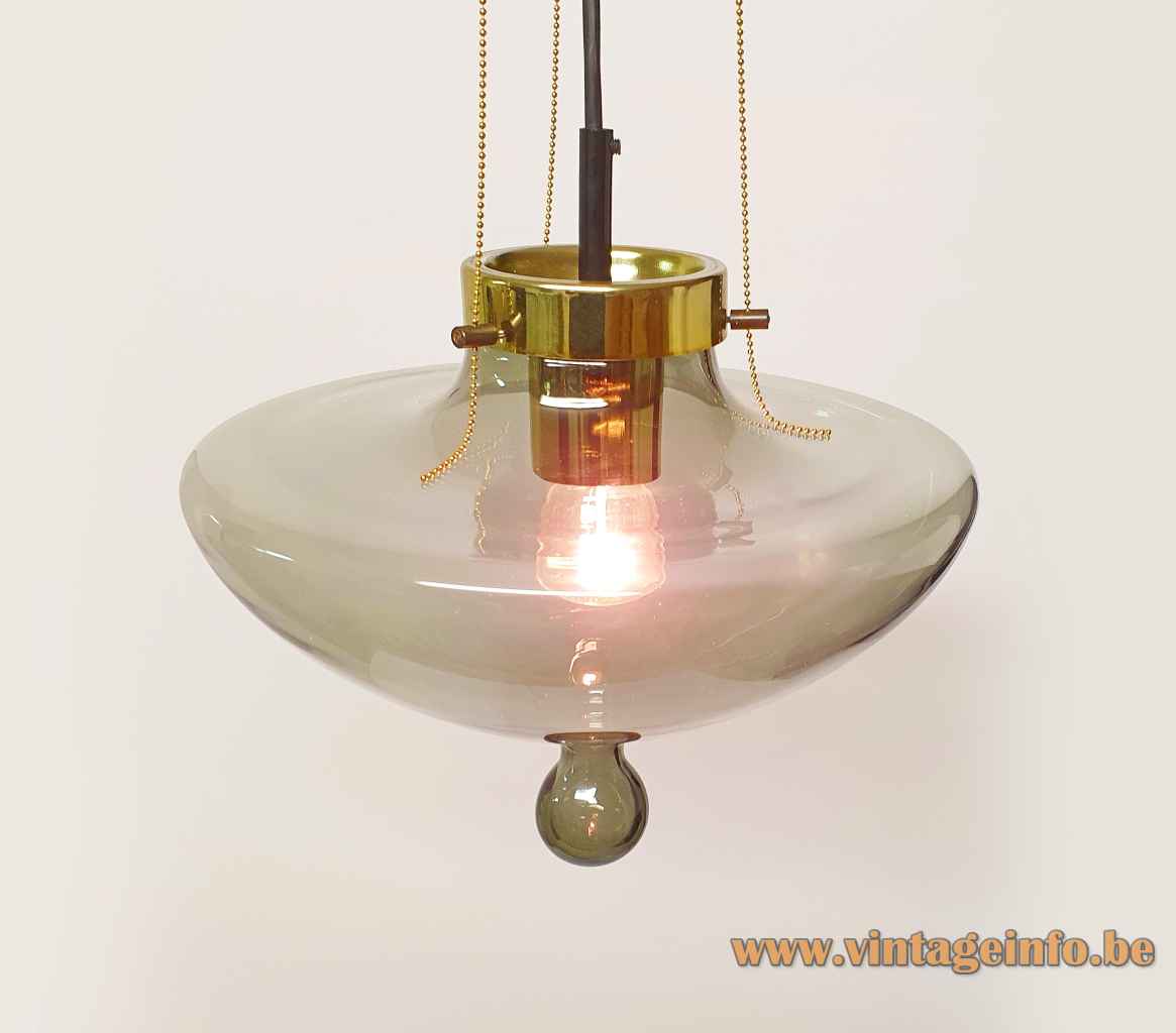 Raak High Chaparral pendant lamp droplet smoked glass lampshade pearl chains 1960s 1970s Netherlands E27 socket