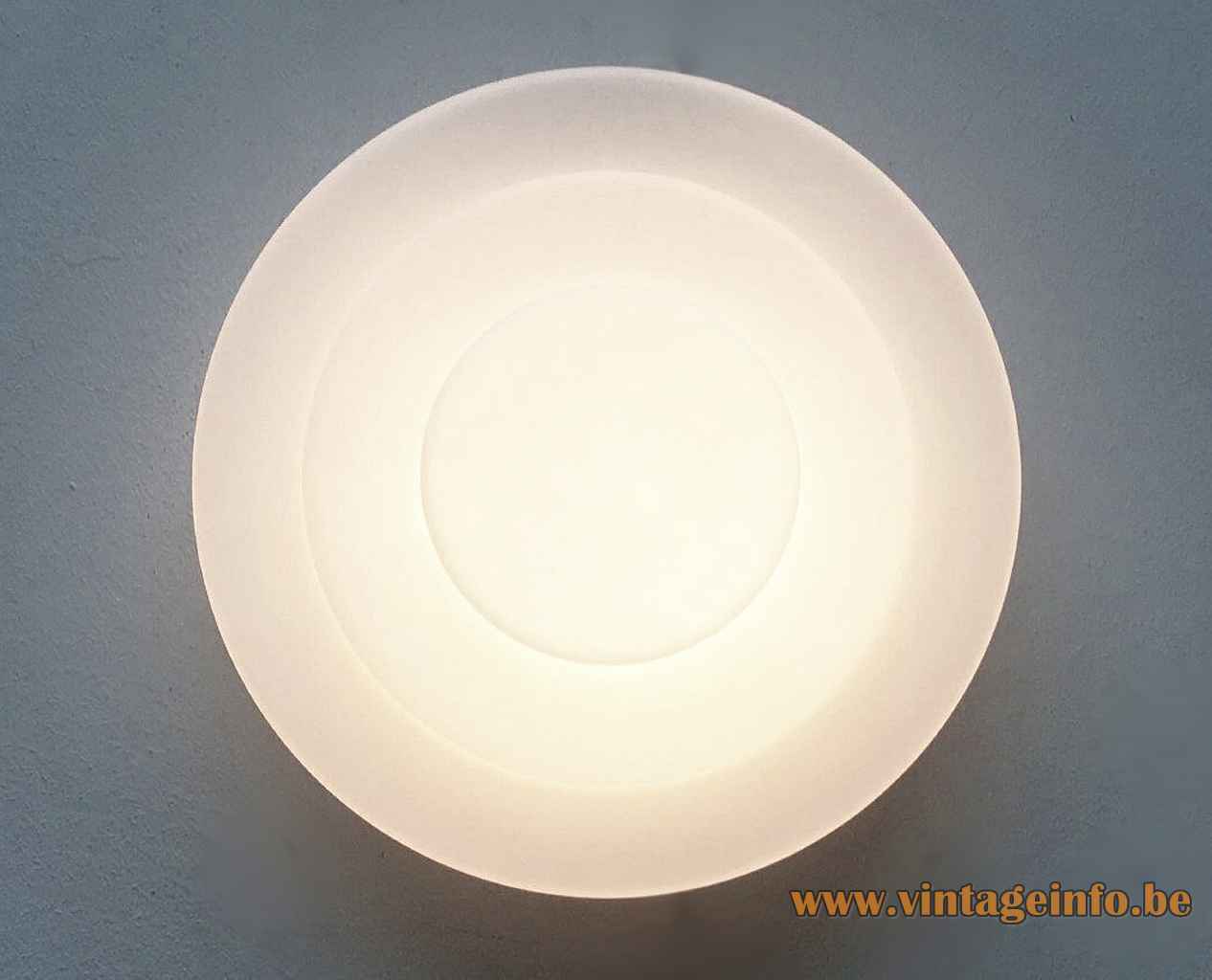 Raak Step By Step wall lamp flush mount round opal glass lampshade metal base 1980s E27 socket