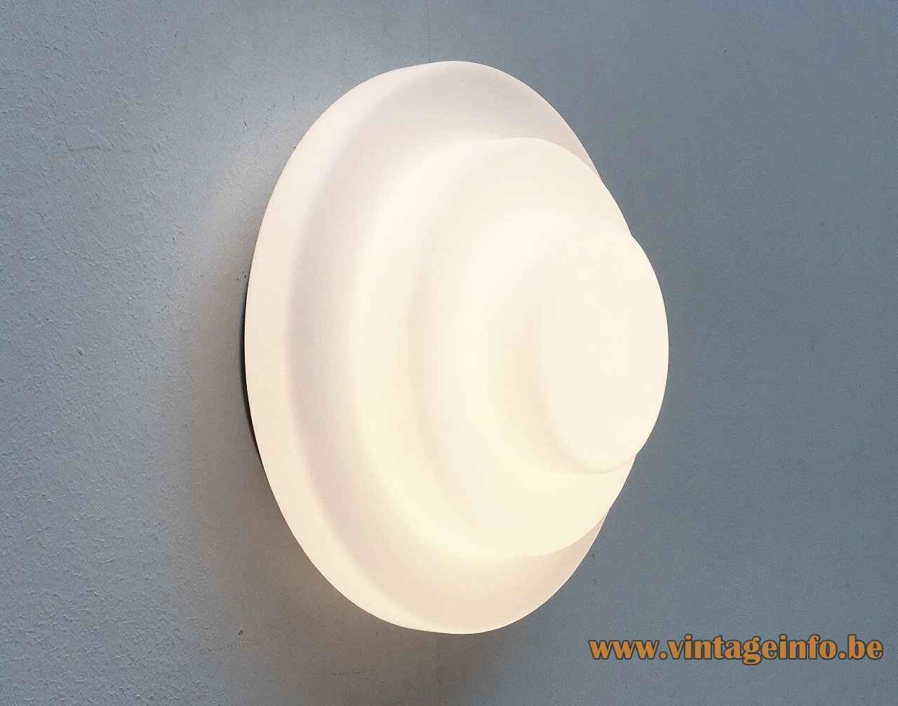 Raak Step By Step wall lamp flush mount round opal glass lampshade metal base 1980s E27 socket