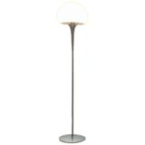 Reggiani half globe floor lamp round chrome base long rod opal glass lampshade 1960s 1970s Italy