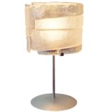 iflessi Murano table lamp round base hand-blown clear & white glass lampshade 2000s AV Mazzega Italy