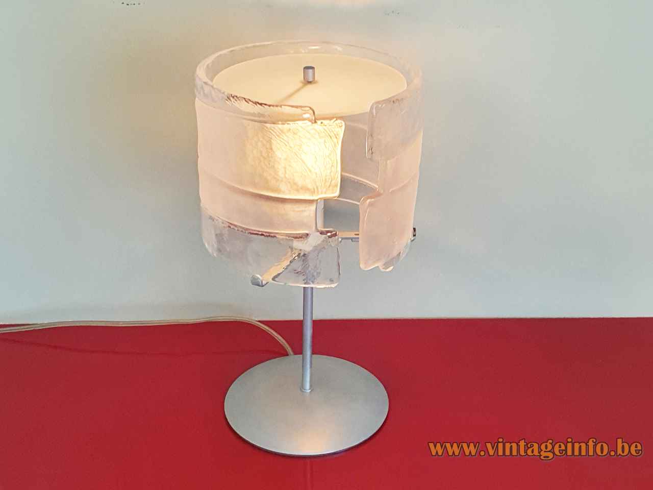 iflessi Murano table lamp round base hand blown clear & white glass lampshade 2000s AV Mazzega Italy