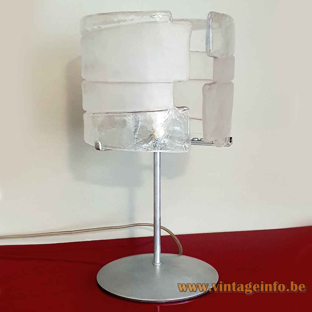 iflessi Murano table lamp round base hand blown clear & white glass lampshade 2000s AV Mazzega Italy