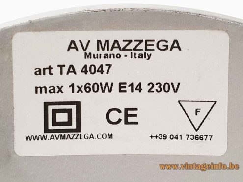 Riflessi Murano Table Lamp AV Mazzega Label TA 4047