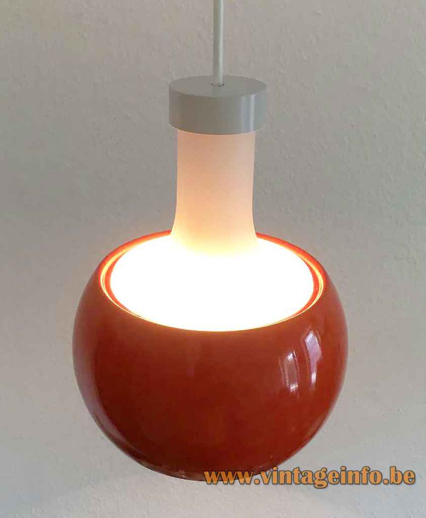 Staff P118 pendant lamp frosted opal glass lampshade orange aluminium ring 1960s 1970s Germany E27 socket