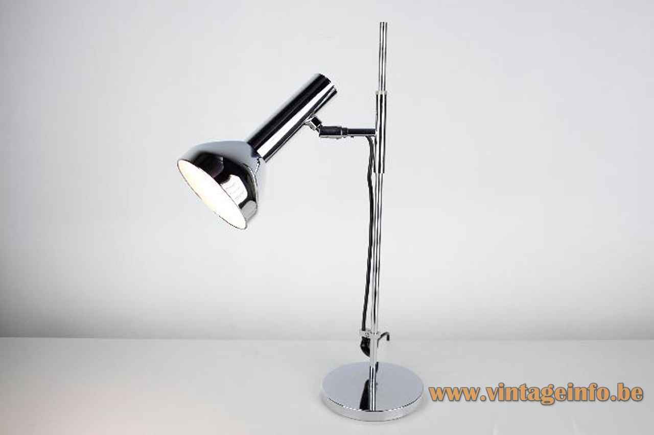 1960s chrome Cosack desk lamp round chrome base & rod adjustable tubular conical lampshade 1970s Germany