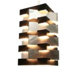 ANVIA Nordisk style pendant lamp square folded chrome & black slats lampshade 1960s 1970s The Netherlands Solar