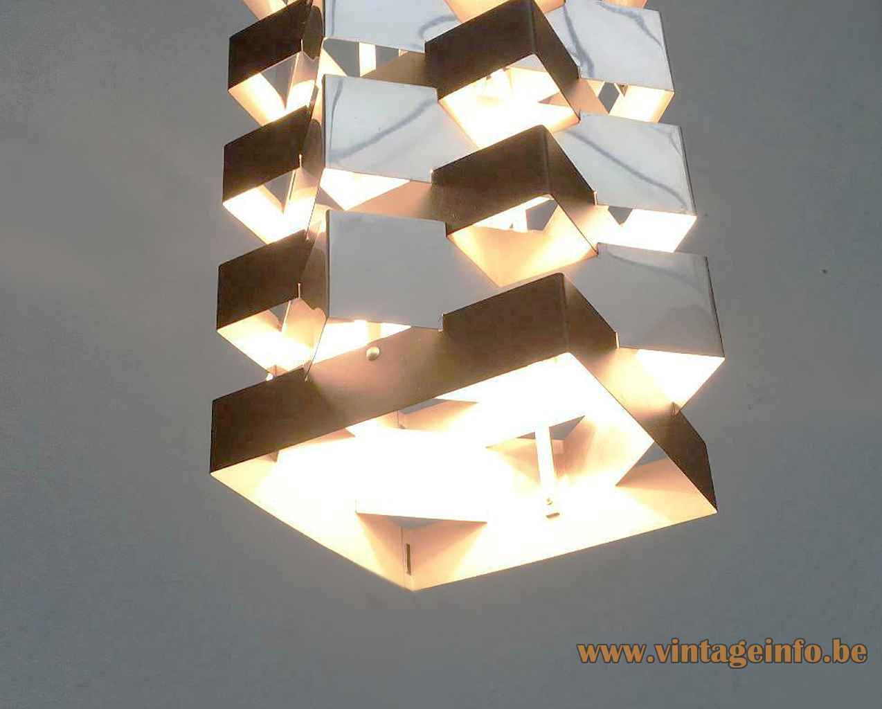 ANVIA Nordisk style pendant lamp square folded chrome & black slats lampshade 1960s 1970s The Netherlands Solar