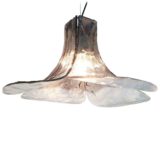 AV Mazzega LS 185 pendant lamp design: Carlo Nason 4 smoked glass leaves lampshade Murano Italy