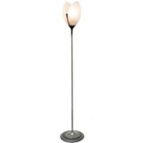 Arteluce Corolle floor lamp round black metal base & rod glass tulip lampshade 1991 design: Ezio Didone