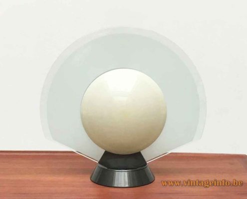 Arteluce Tikal table lamp round conical base glass disc lampshade acrylic diffuser design: Ramella 1980s Italy