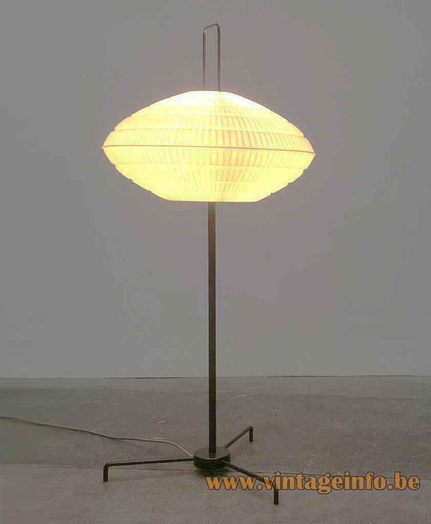 BEGA tripod globe floor lamp black metal base & rod white plastic sphere lampshade 1950s 1960s Germany