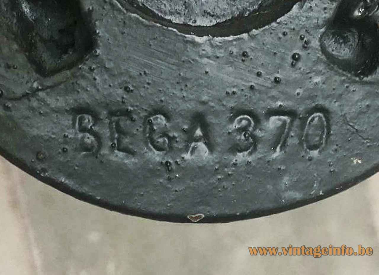 BEGA tripod globe floor lamp black metal base moulded logo BEGA 370 1950s 1960s Germany
