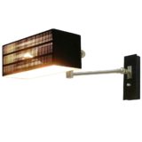 BuR Flamingo wall lamp adjustable chrome rods black rectangular perforated lampshade 1950s 1960s Bünte & Remmler Germany