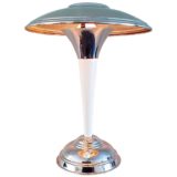 Chrome art deco table lamp round base conical white rod adjustable mushroom lampshade 1920s 1930s France