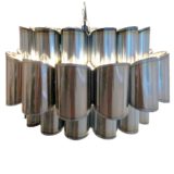 Coronell Elektro stainless steel pendant lamp curved metal slats lampshade chain 1960s 1970s Germany E27 socket