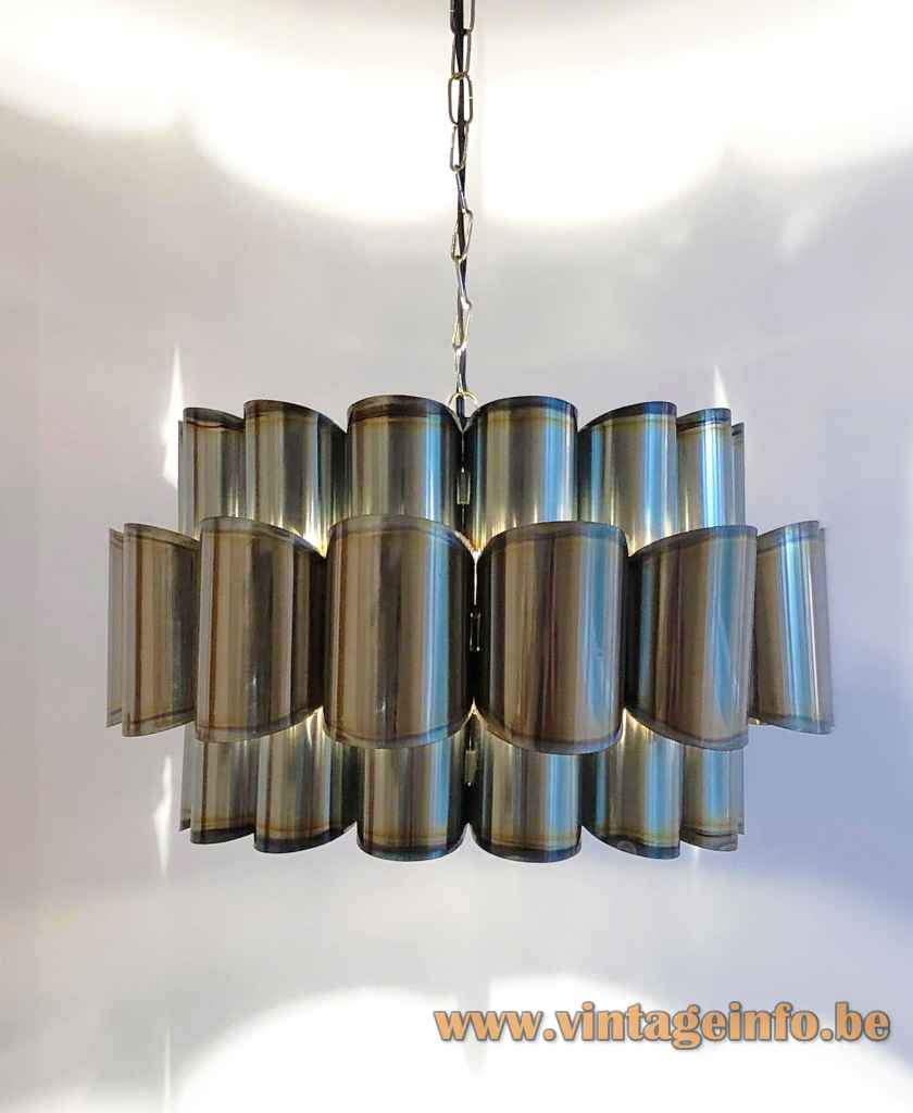 Coronell Elektro stainless steel pendant lamp curved metal slats lampshade chain 1960s 1970s Germany E27 socket