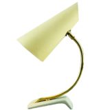 Cosack cone desk lamp white cast iron base curved brass rod yellow lampshade 1950s 1960s Germany