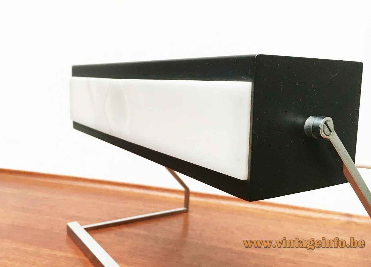 Cosack desk lamp 7852 square chrome rods base black rectangular beam lampshade acrylic diffusers 1960s Germany