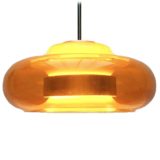 DORIA doughnut pendant lamp round clear orange glass lampshade aluminium diffuser 1960s 1970s Germany E27 socket