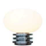 DORIA oval globe table lamp chrome rings base white opal glass lampshade 1960s 1970s Germany