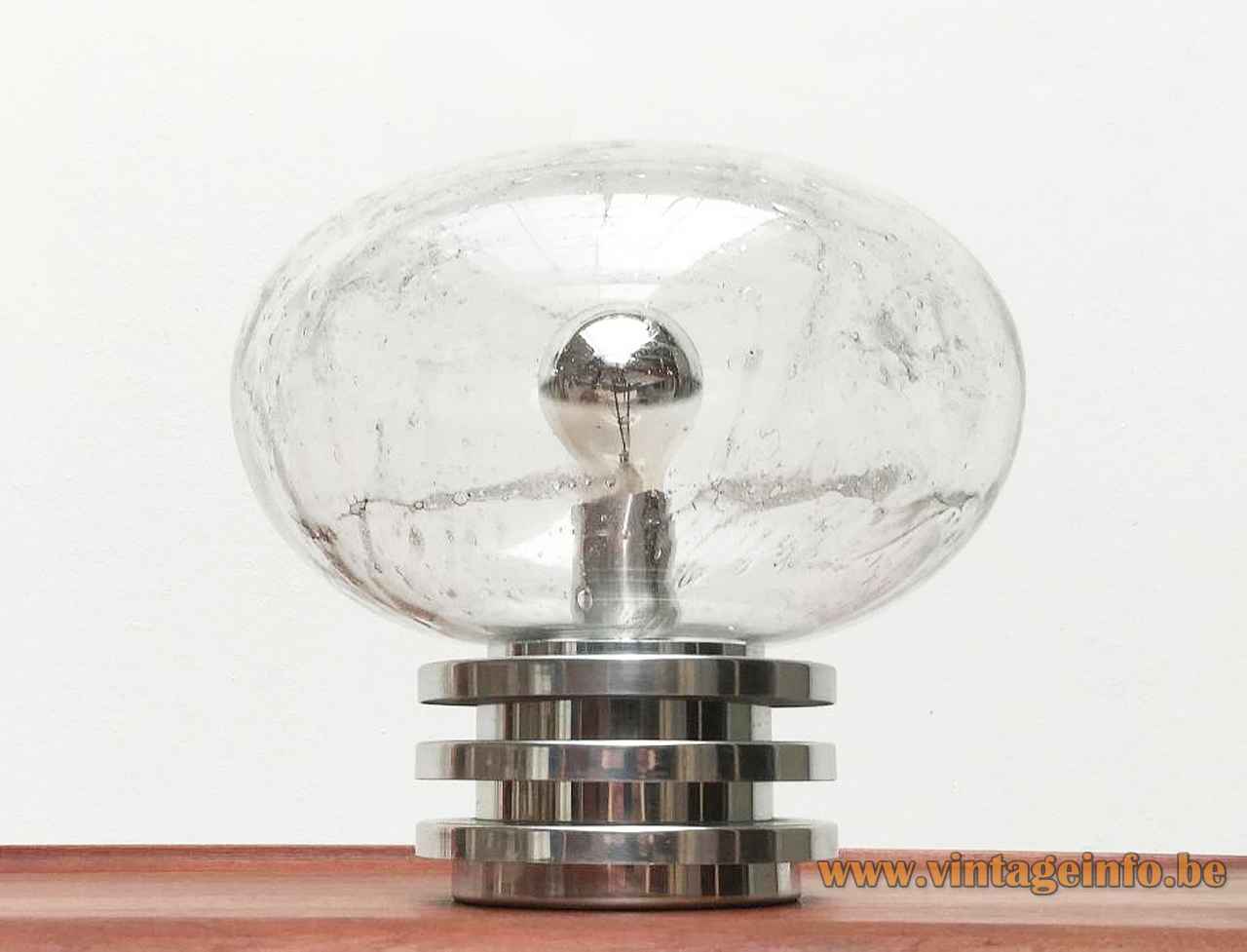 DORIA oval globe table lamp chrome rings base clear bubble glass lampshade 1960s 1970s Germany