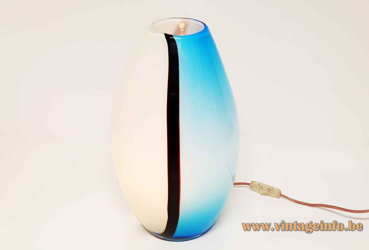 EGLO Empori table lamp blue black & white hand blown glass lampshade 2000s Austria E27 socket