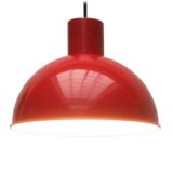 Fog & Mørup Bunker pendant lamp red aluminium mushroom lampshade 1970s design: Jo Hammerborg Denmark E27 socket
