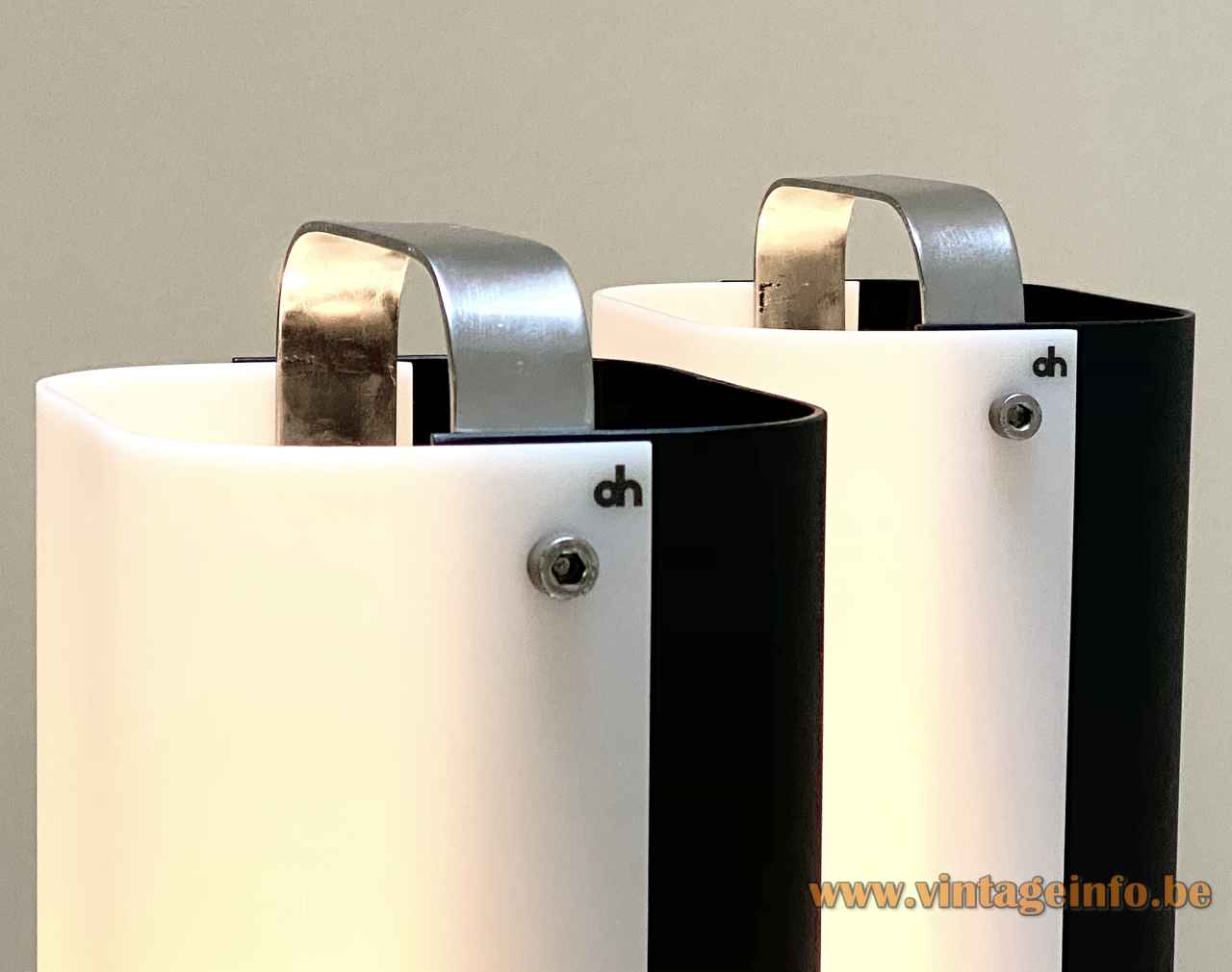 Gio Ponti Polsino table lamp black metal & white acrylic lampshade chrome handle & label logo Design House 
