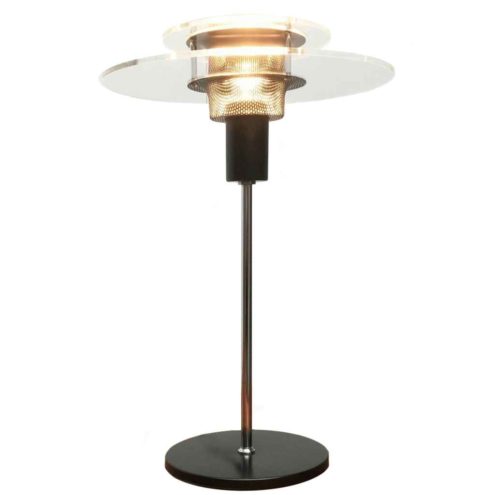 IKEA Cirkel table lamp B8803 round black base chrome rod 2 glass discs lampshade gauze 1990s