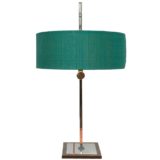 Kaiser Leuchten adjustable table lamp 45167 square chrome base & rod round turquoise fabric lampshade 1970s Germany
