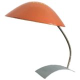 Kaiser Leuchten desk lamp 6840 curved metal base chrome rod round mushroom lampshade 1960s 1970s Germany