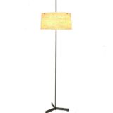 Kaiser Leuchten fibreglass floor lamp metal tripod base chrome rod adjustable round yellow lampshade 1960s Germany